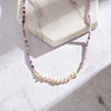 Round Natural Lepidolite & Natural Freshwater Pearl & 925 Sterling Silver Beaded Necklaces for Women NJEW-G154-01G-4