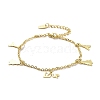 201 Stainless Steel Tree & Tower & Word Love Charms Bracelet with 304 Stainless Steel Chains for Women BJEW-C019-26G-1