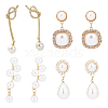 4 Pairs 4 Style Exquisite Plastic Imitation Pearl Beaded Dangle Stud Earrings EJEW-AN0002-09-1
