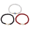 3Pcs 3 Styles Round Natural Gemstone Beads Stretch Bracelets Sets BJEW-JB11008-1