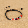 Alloy Red Enamel Tube Bead & Braided Imitation Leather Cord Adjustable Anklets for Men FS-WG1282E-03-1