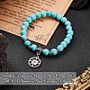 Olycraft Synthetic Turquoise Beaded Stretch Bracelet with 304 Stainless Steel Compass Charms BJEW-OC0001-17-4