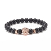 3Pcs 3 Color Synthetic Black Stone Round Beaded Stretch Bracelets Set with Brass Lion BJEW-JB07864-3