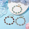 3Pcs 3 Colors 304 Stainless Steel & Glass Heart Link Bracelet Sets BJEW-JB10865-2