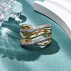 Brass Micro Pave Clear Cubic Zirconia Cuff Finger Rings for Women RJEW-C116-18G-3