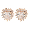 Rack Plating Flat Round Brass Clear Cubic Zirconia Stud Earrings EJEW-M090-19G-02-1