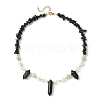 Natural Obsidian Bullet & Synthetic Moonstone Beaded Necklaces NJEW-JN04406-01-1