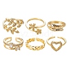 6Pcs 6 Styles Adjustable Brass Micro Pave Clear Cubic Zirconia Cuff Rings RJEW-LS0001-20G-2