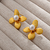 Flower Brass & Plastic Imitation Pearl Stud Earrings EJEW-A121-03G-1