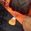 Halloween Acrylic Candy Corn Pendant Necklaces NJEW-JN04888-3
