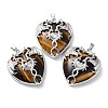 Natural Tiger Eye Heart Pendant Rhinestone Settings G-K339-01P-03-1