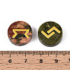 Brass Elder Futhark Alphabet Engraved Symbol Flat Round Natural Unakite Rune Stones G-I373-01E-3
