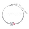 Rectangle & Heart Rhodium Plated 925 Sterling Silver Link Bracelets for Women BJEW-F484-02P-1