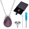 Natural Amethyst Teardrop Urn Ashes Pendant 304 Stainless Steel Cable Chain Necklaces NJEW-OC0001-09C-1