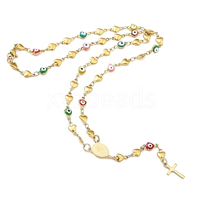 Unisex 304 Stainless Steel Rosary Bead Necklaces NJEW-L457-001A-G-1