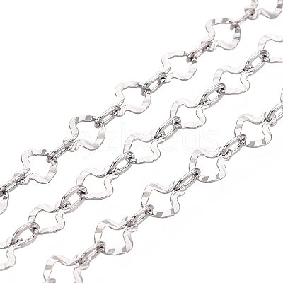 304 Stainless Steel Textured Ginkgo Leaf Link Chains CHS-Q009-07P-1