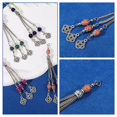 10Pcs 10 Colors Tibetan Style Zinc Alloy with Resin Bead Tassel Big Pendants TIBEP-PH0001-92-1