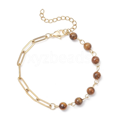 3Pcs Natural Carnelian & Green Aventurine & Tiger Eye Beaded Link Chain Bracelets BJEW-JB12657-1