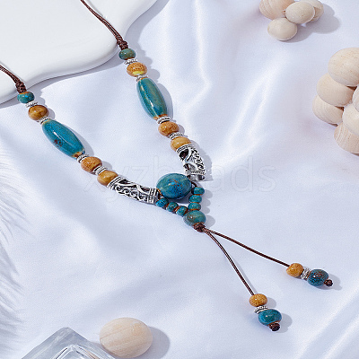 1Pc Alloy & Porcelain Barrel Beaded Tassel Pendant Long Bib Necklaces for Women NJEW-LP0003-07-1