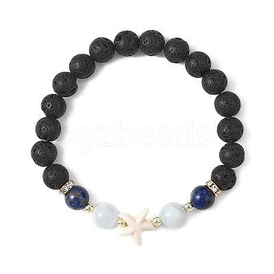 Natural Lava Rock & Lapis Lazuli & Dyed Quartz Round Beads Stretch Bracelets for Women BJEW-JB12789-01-1