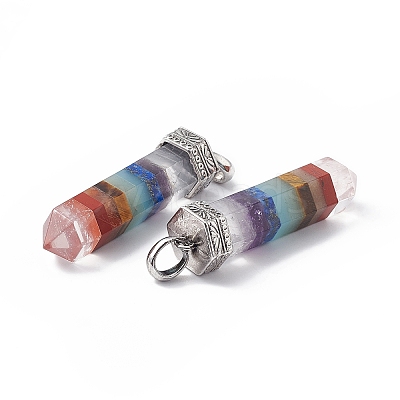 7 Chakra Mixed Gemstone Pointed Big Pendants G-P491-10AS-1