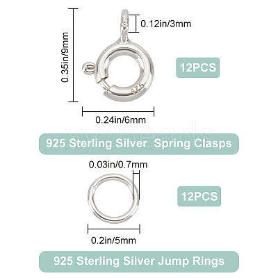 12Pcs 925 Sterling Silver Spring Ring Clasps STER-CN0001-21-1