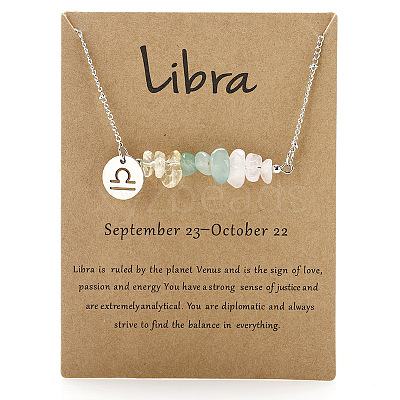 Natural Green Aventurine & Citrine & Quartz Crystal Chip & Alloy Constellation Pendant Necklaces WGB0CBC-11-1