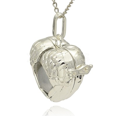 Silver Color Plated Brass Hollow Heart Cage Pendants KK-J241-02S-1