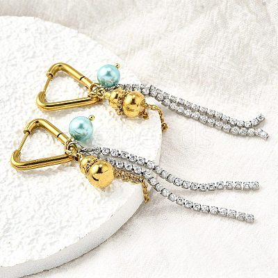 304 Stainless Steel Micro Pave Clear Cubic Zirconia Plastic Pearl Hoop Earrings EJEW-D308-05PG-1