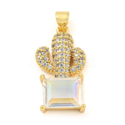 Rack Plating Brass Micro Pave Clear Cubic Zirconia Pendants ZIRC-L100-158G-01-1