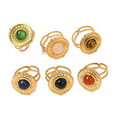 Natural Mixed Stone Finger Rings RJEW-Q822-28G-1