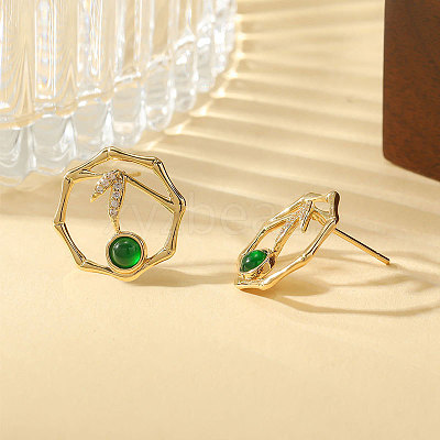 Brass Micro Pave Cubic Zirconia Stud Earrings for Women WGC9076-01-1