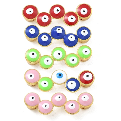 Rack Plating Brass Enamel Evil Eye Connector Charms KK-A234-025G-1