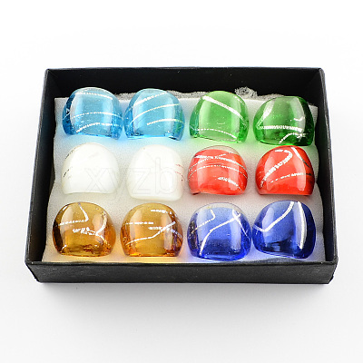 Handmade Silver Foil Lampwork Wide Band Rings RJEW-Q150-M09-B-1