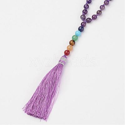 Amethyst Beaded and Gemstone Beaded Necklaces NJEW-P148-01-1