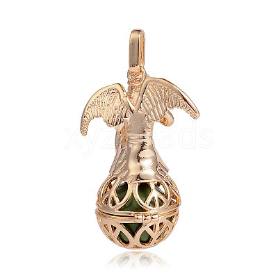 Golden Plated Brass Hollow Round Cage Pendants KK-J249-01G-1