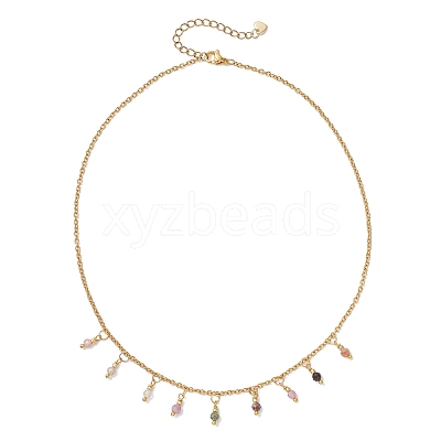 3MM Faceted Round Natural Multicolor Tourmaline Pendant Bib Necklaces with 304 Stainless Steel Cable Chains NJEW-JN05943-1