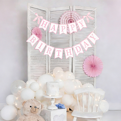 Word Happy Birthday Paper Card & Satin Bowknot Hanging Banners FEPA-WH0008-002-1