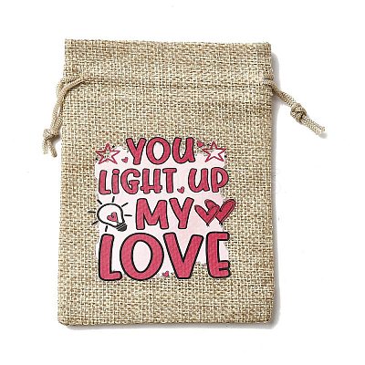 12Pcs 4 Styles Valentine's Day Printed Rectangle Burlap Cloth Packing Pouches ABAG-U006-02D-1