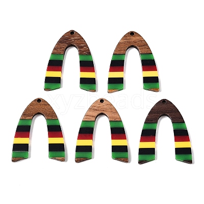 Jamaican Colour Epoxy Resin & Walnut Wood Pendants RESI-N039-122Q-1