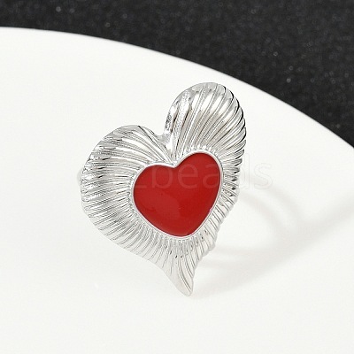 Heart 304 Stainless Steel Enamel Finger Rings for Women RJEW-G355-09P-02-1