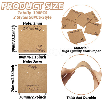 100Pcs 2 Styles Friendship Theme Kraft Paper Jewelry Display Cards CDIS-TA0001-24-1
