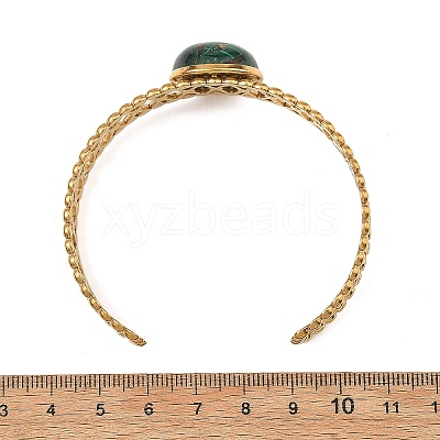 Synthetic Bronzite and Malachite Half Round 304 Stainless Steel Hollow Cuff Bangle for Women BJEW-JB14491-01-1