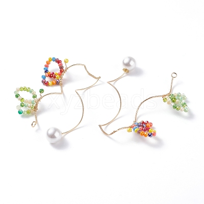 Glass Beaded Butterfly Cuff Earrings with Acrylic Pearl EJEW-JE04828-1