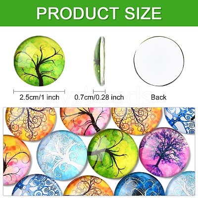 15Pcs Half Round with Tree Pattern Glass Flatback Cabochons for DIY Projects GGLA-YW0001-20-1