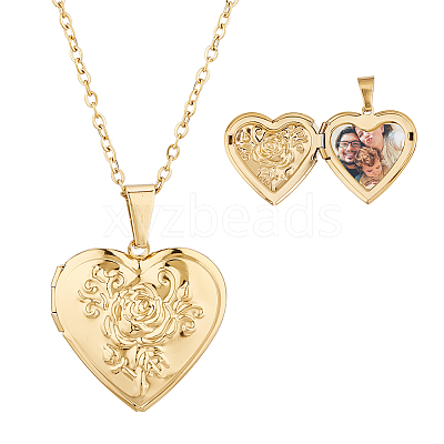 304 Stainless Steel Heart Locket Pendant Necklaces for Photo NJEW-WH0020-97D-1
