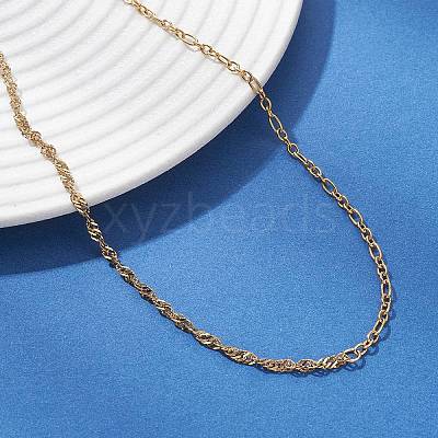 304 Stainless Steel Figaro Chain Singapore Chain Necklaces for Women NJEW-JN05591-1