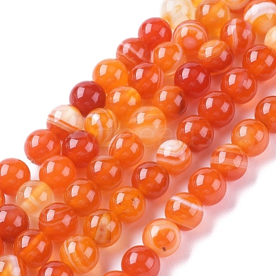 Natural Striped Agate/Banded Agate Beads Strands G-G582-6mm-62-1