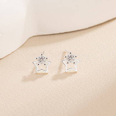 Brass Pave Clear Cubic Zirconia Stud Earrings for Women WGFB949-01-1