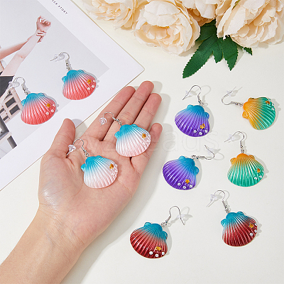 5 Pairs 5 Colors Shell Shape Resin Dangle Earrings with Iron Pins EJEW-FI0001-78-1